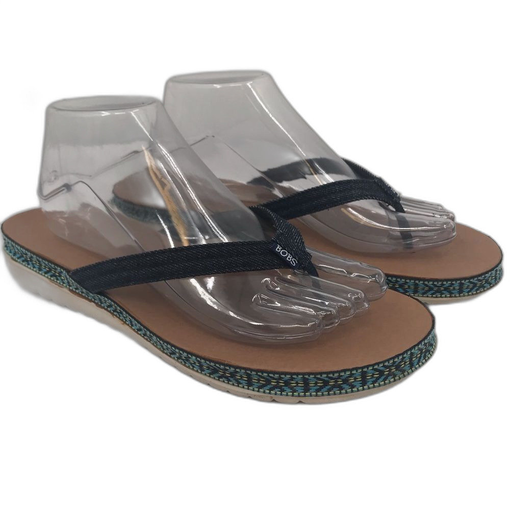 Bobs by Skechers Southwestern Denim Flip Flops Sz. 210
